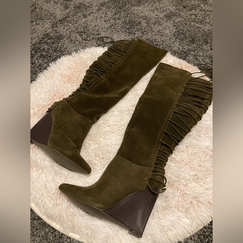 Olive Green faux suede over the knee boots